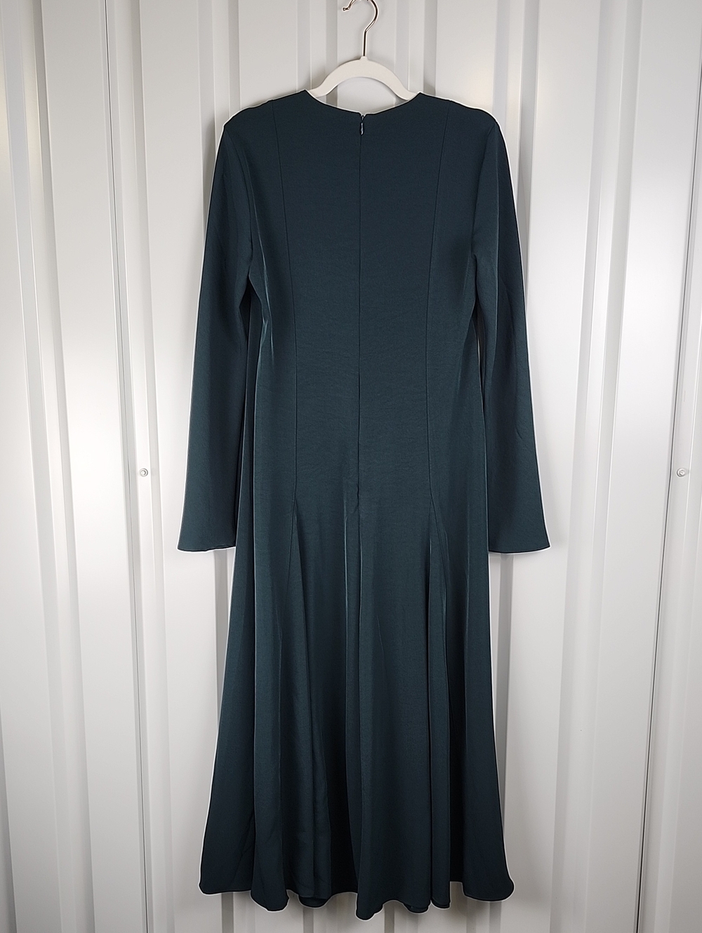 Mango MNG Womens Dark Green Long-Sleeve Flared Maxi Dress Sz 8 NWT Forest Fairy - Picture 3 of 10